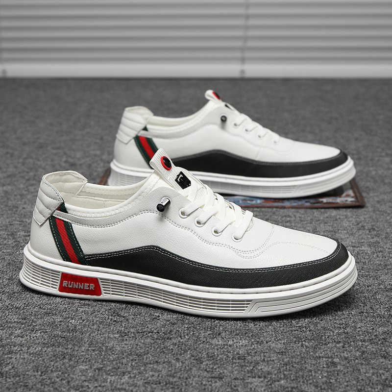 Leather casual shoes, ribbon stitching, lace-up sneakers, casual men's single shoes, color matching shoes, sneakers